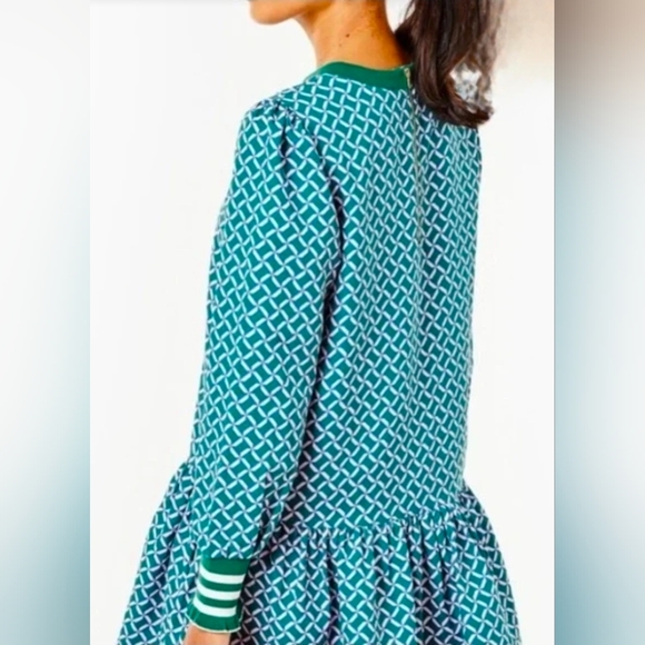 Addison Bay Long Sleeve Vine Dress: Geo Trelis- Green/Pink/Teal - Picture 15 of 15